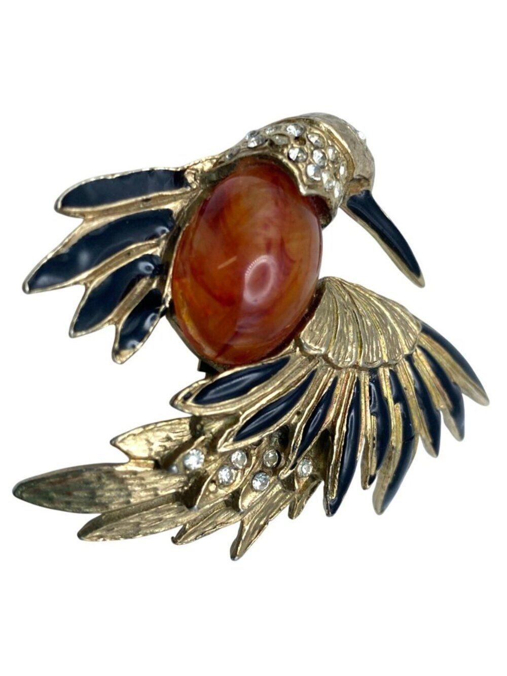 Jelly Belly Hummingbird Brooch Pin Vintage Enamel Bird Rhinestone MCM - Picture 4 of 6